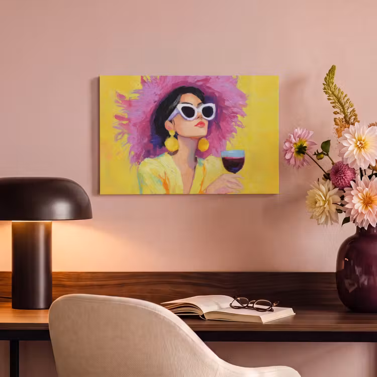 Canvas schilderij - Vrouw - Hoed - Paars - Wijn — 4
