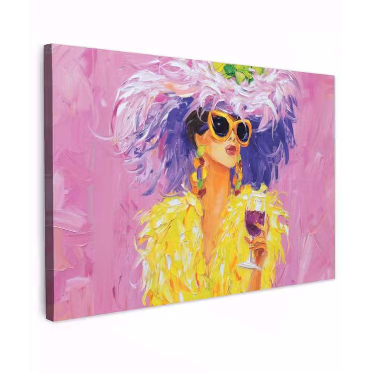 Canvas schilderij - Zonnebril - Vrouw - Jas - Veren — 1