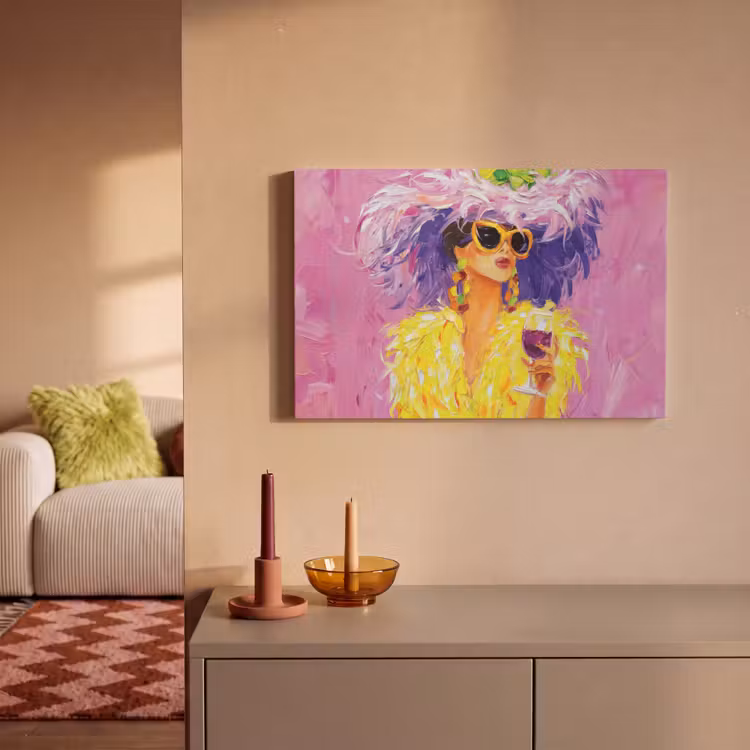 Canvas schilderij - Zonnebril - Vrouw - Jas - Veren — 2
