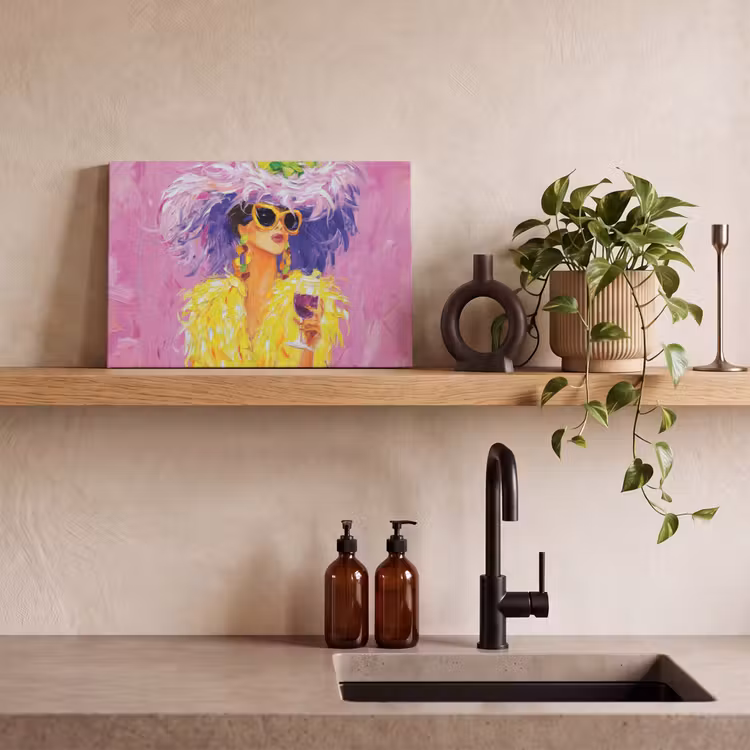 Canvas schilderij - Zonnebril - Vrouw - Jas - Veren — 3