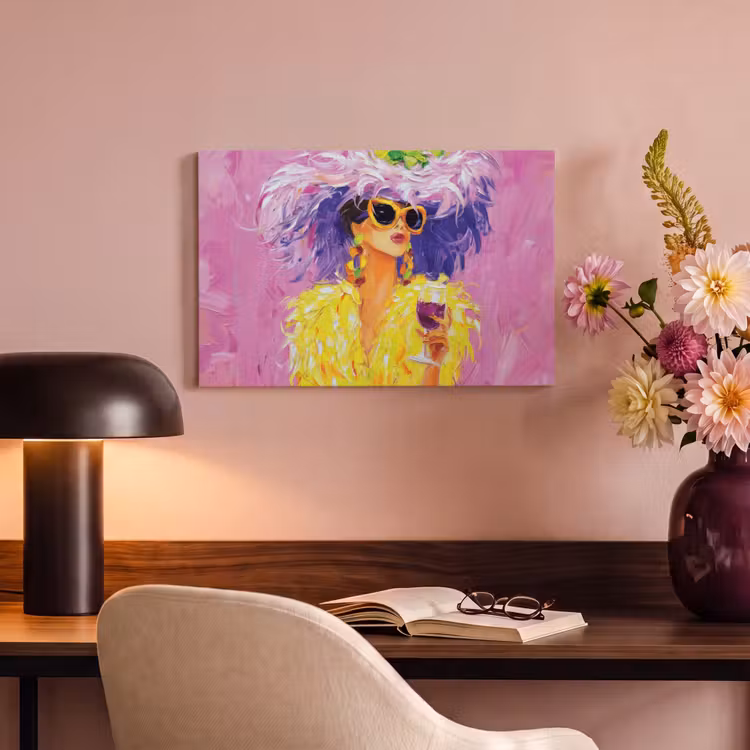Canvas schilderij - Zonnebril - Vrouw - Jas - Veren — 4