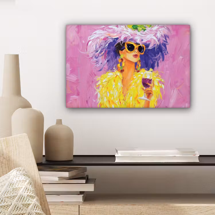 Canvas schilderij - Zonnebril - Vrouw - Jas - Veren — 5