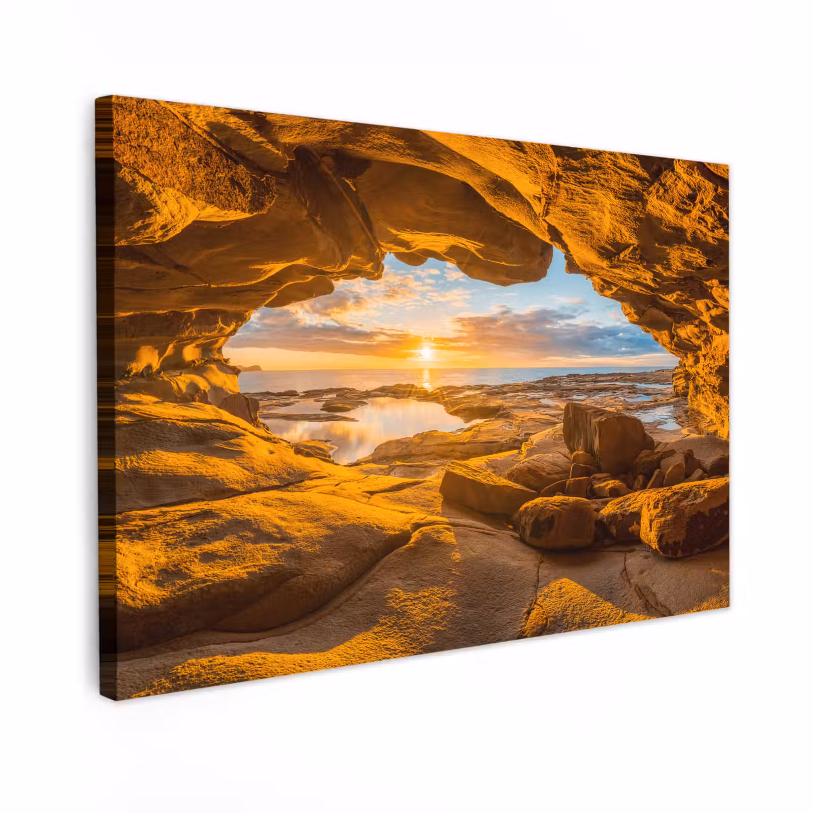 Canvas schilderij - Grot - Zee - Horizon - Zonsondergang — 1