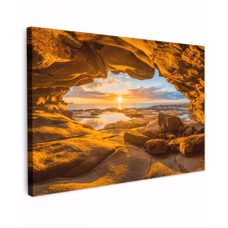 Canvas schilderij - Grot - Zee - Horizon - Zonsondergang — 1