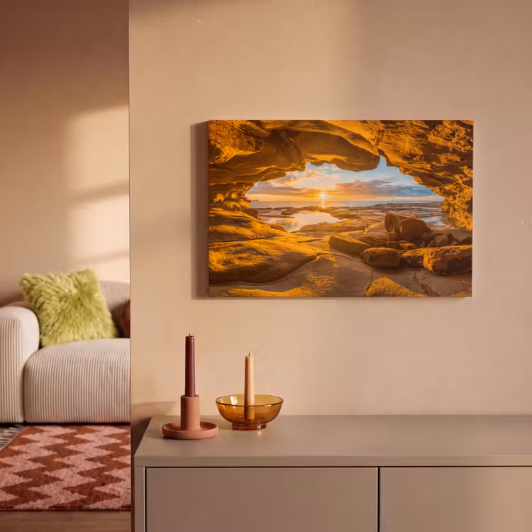 Canvas schilderij - Grot - Zee - Horizon - Zonsondergang — 2