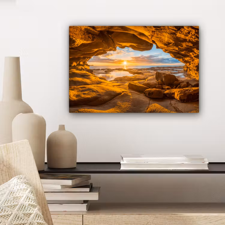 Canvas schilderij - Grot - Zee - Horizon - Zonsondergang — 5