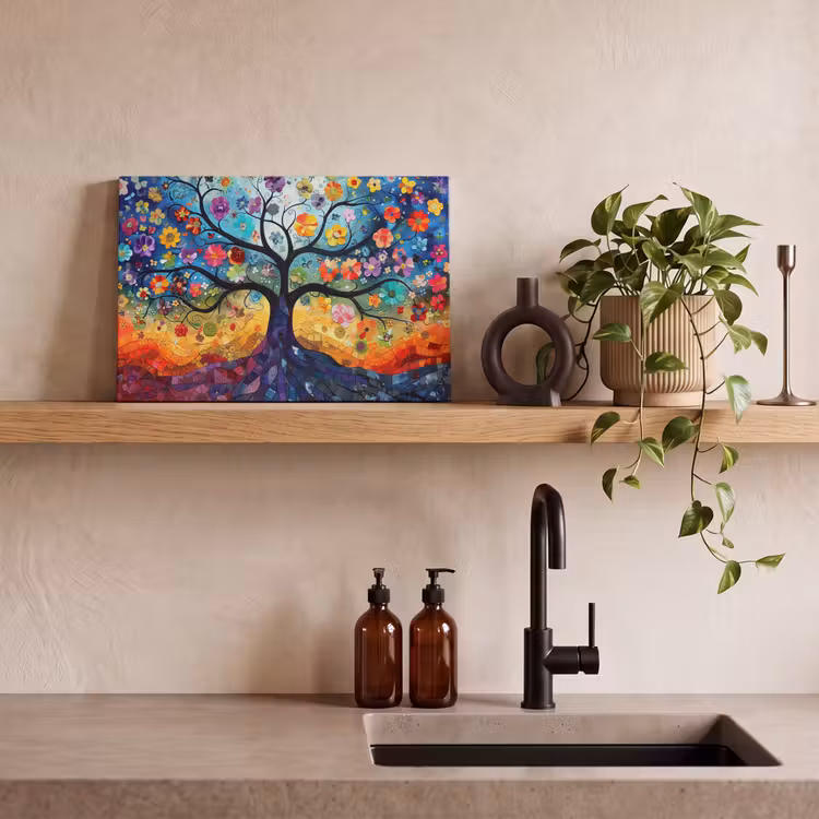 Canvas schilderij - Kunst - Levensboom - Bloemen - Hippie — 3