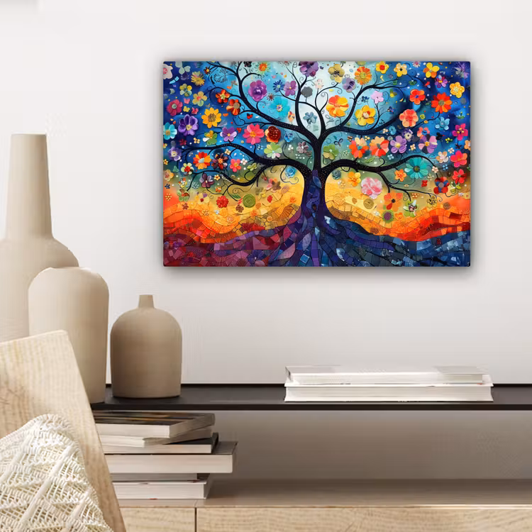 Canvas schilderij - Kunst - Levensboom - Bloemen - Hippie — 5