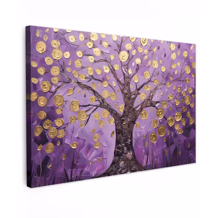 Canvas schilderij - Levensboom - Boom - Paars - Goud - Modern — 1