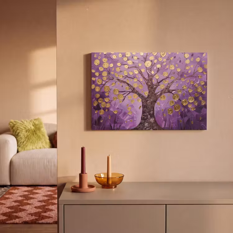 Canvas schilderij - Levensboom - Boom - Paars - Goud - Modern — 2