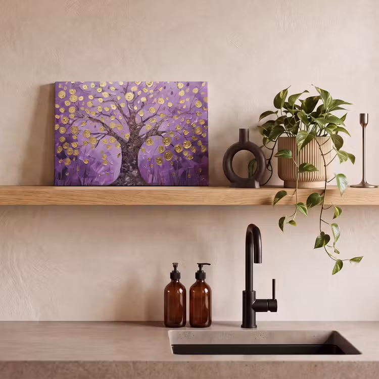 Canvas schilderij - Levensboom - Boom - Paars - Goud - Modern — 3