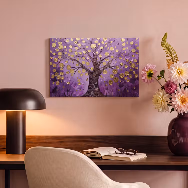 Canvas schilderij - Levensboom - Boom - Paars - Goud - Modern — 4