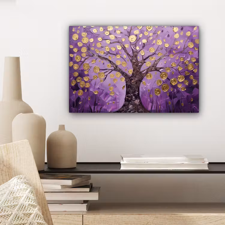 Canvas schilderij - Levensboom - Boom - Paars - Goud - Modern — 5