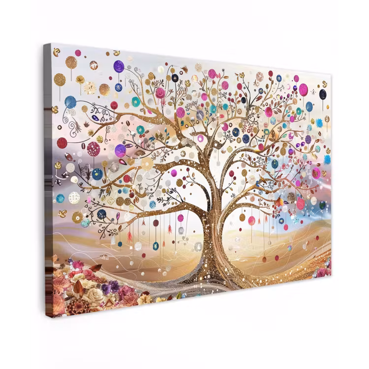 Canvas schilderij - Levensboom - Goud - Kleurrijk - Abstract - Aesthetic — 1