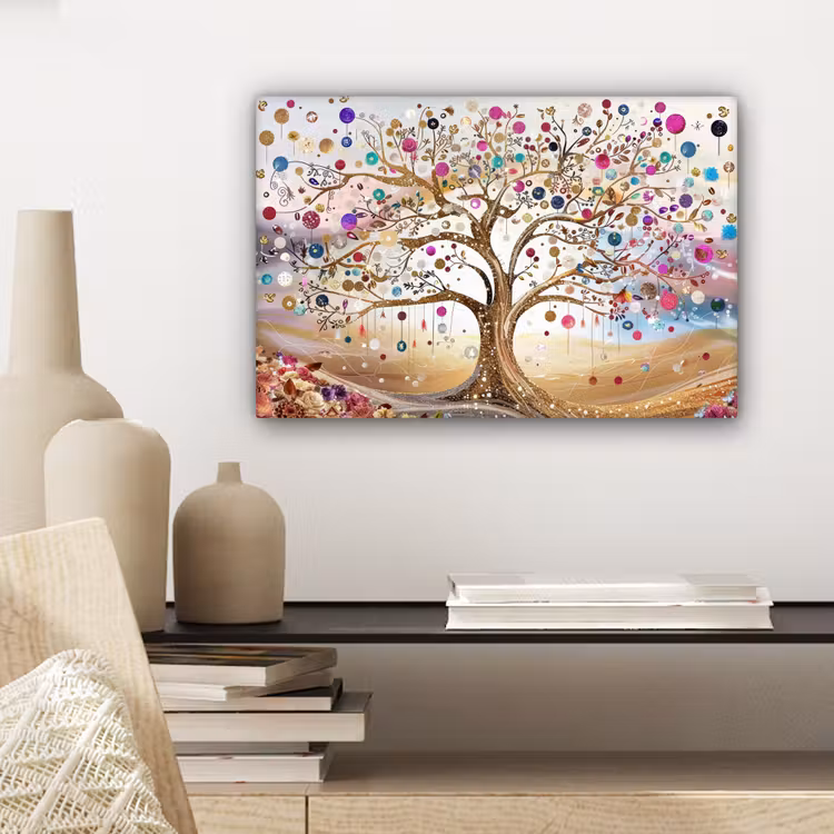 Canvas schilderij - Levensboom - Goud - Kleurrijk - Abstract - Aesthetic — 5