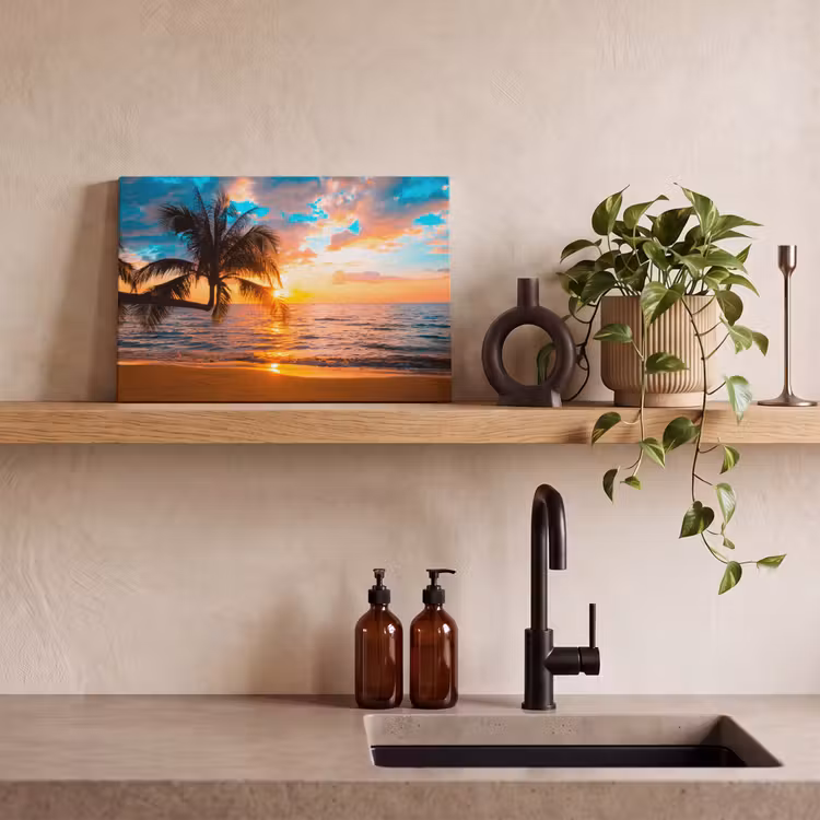 Canvas schilderij - Palm - Zonsondergang - Horizon - Strand - Zee - Tropisch — 3
