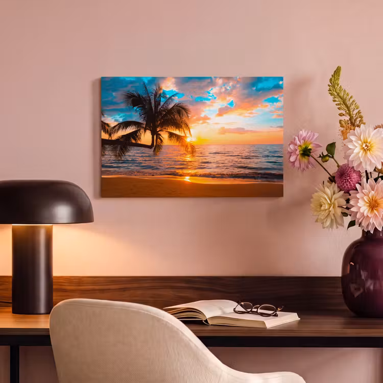 Canvas schilderij - Palm - Zonsondergang - Horizon - Strand - Zee - Tropisch — 4