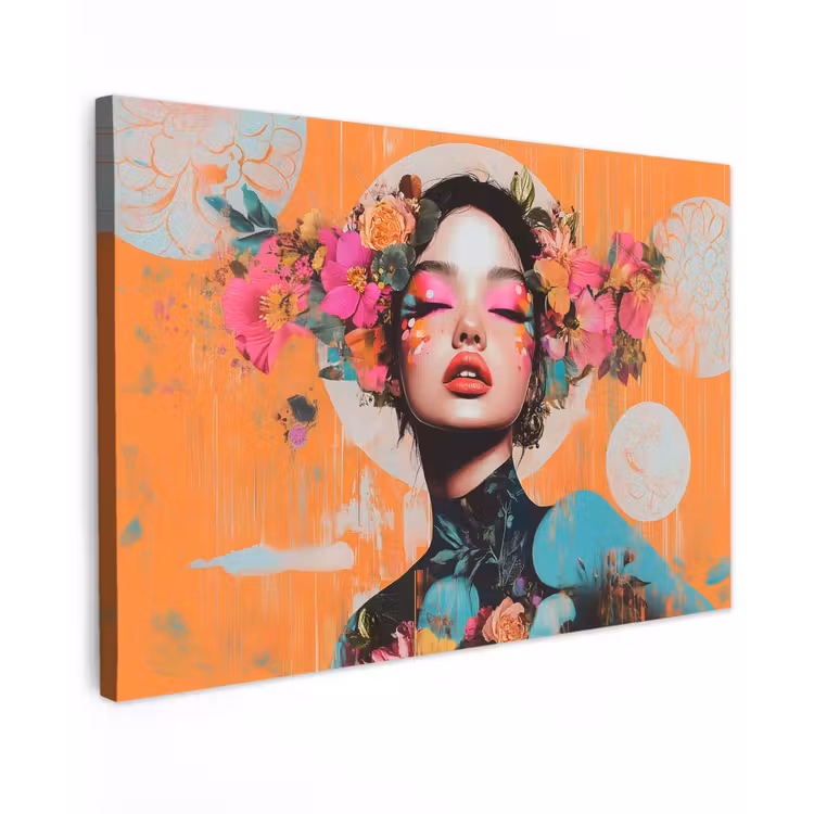 Canvas schilderij - Portret - Vrouw - Abstract - Bloemen — 1