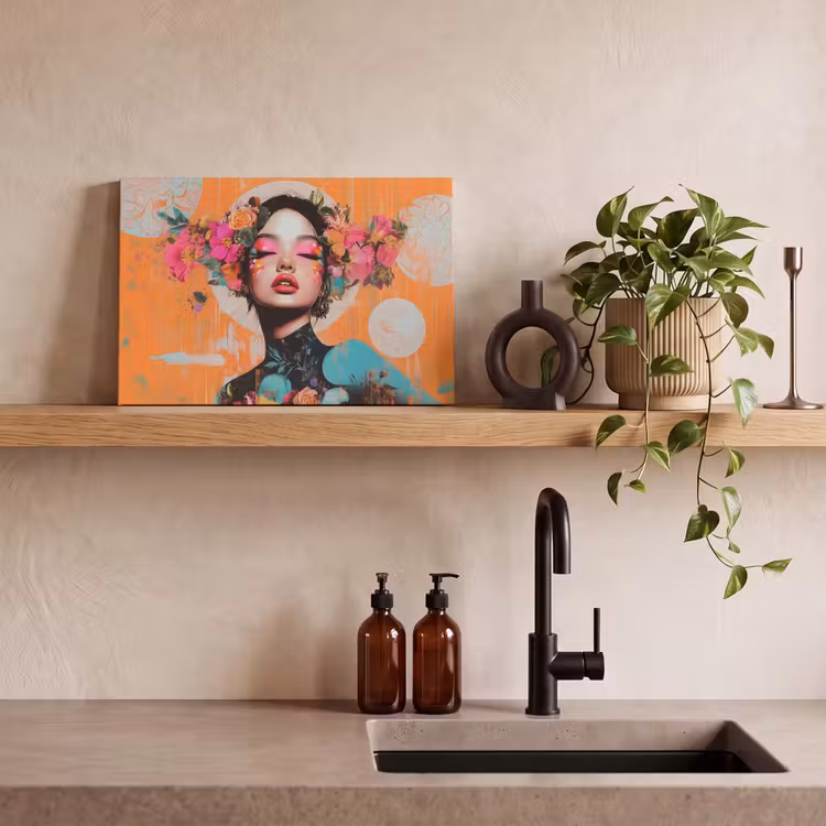 Canvas schilderij - Portret - Vrouw - Abstract - Bloemen — 3