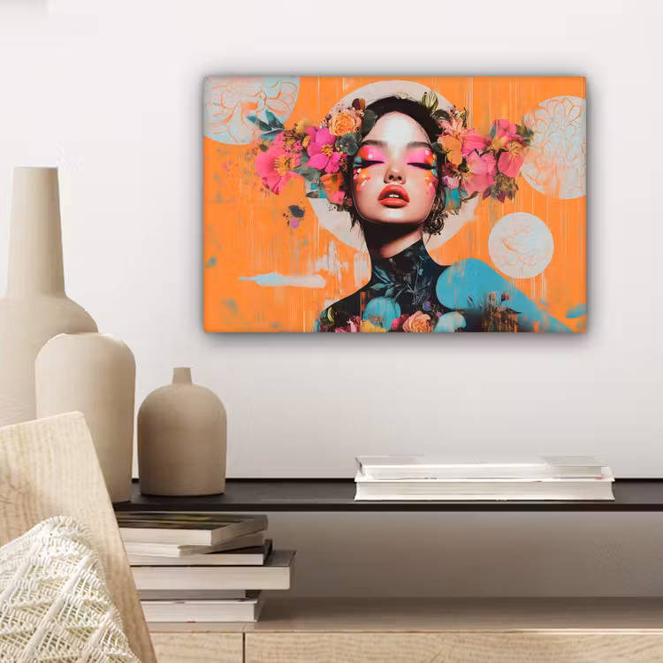 Canvas schilderij - Portret - Vrouw - Abstract - Bloemen — 5