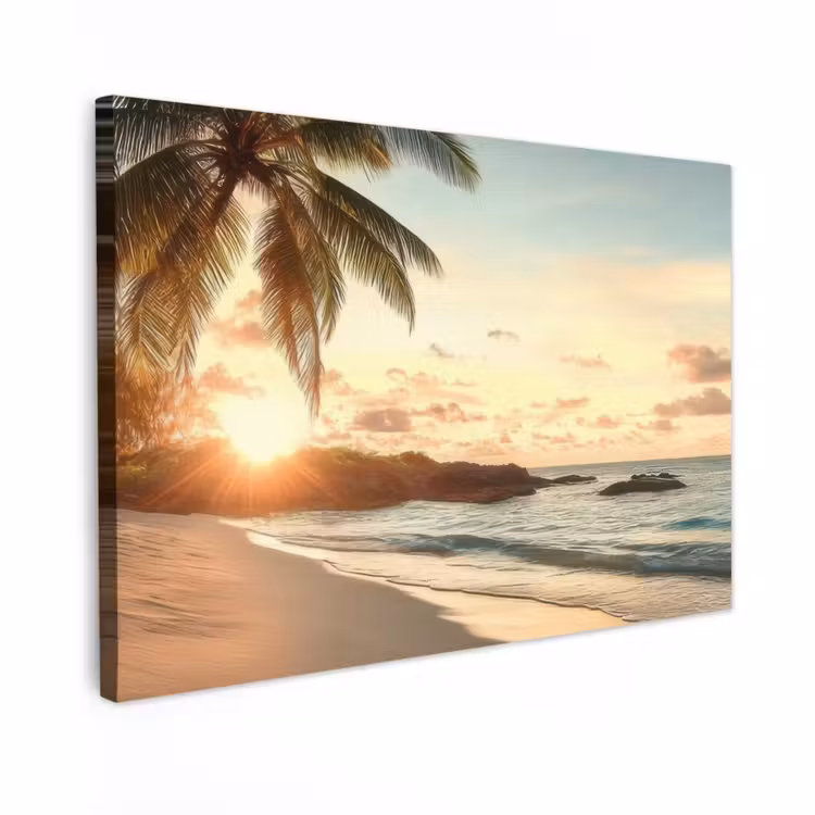 Canvas schilderij - Strand - Palmbomen - Oceaan - Zonsondergang — 1