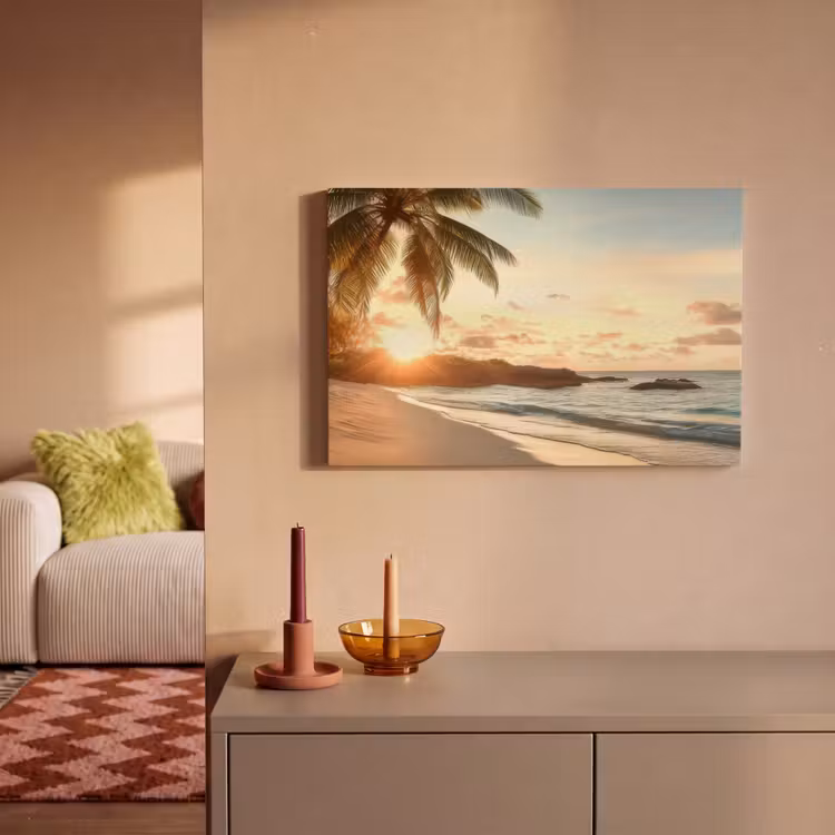 Canvas schilderij - Strand - Palmbomen - Oceaan - Zonsondergang — 2