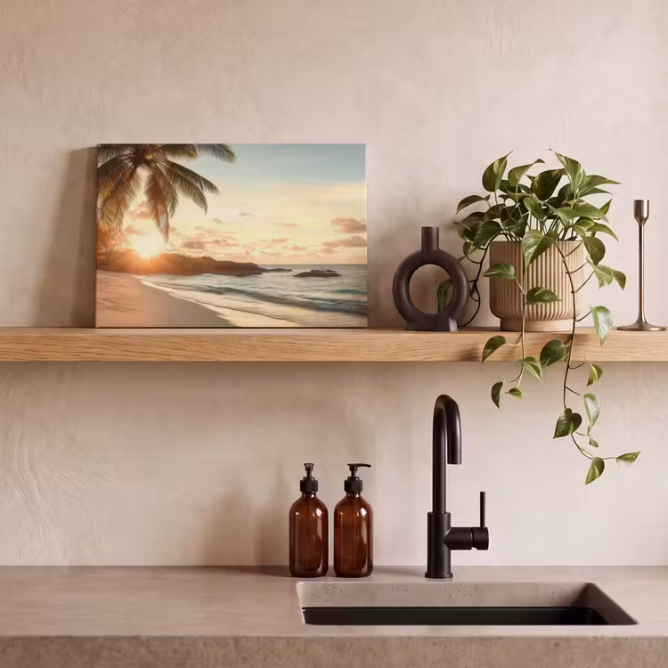Canvas schilderij - Strand - Palmbomen - Oceaan - Zonsondergang — 3