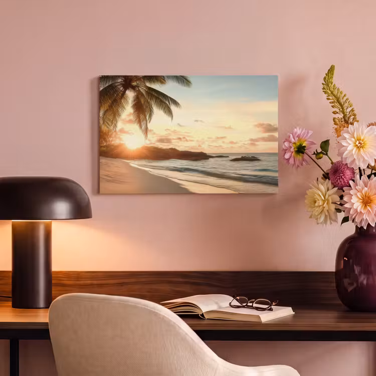 Canvas schilderij - Strand - Palmbomen - Oceaan - Zonsondergang — 4