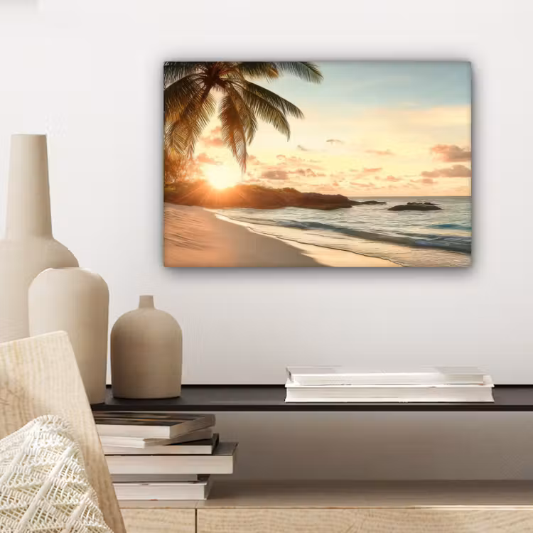 Canvas schilderij - Strand - Palmbomen - Oceaan - Zonsondergang — 5