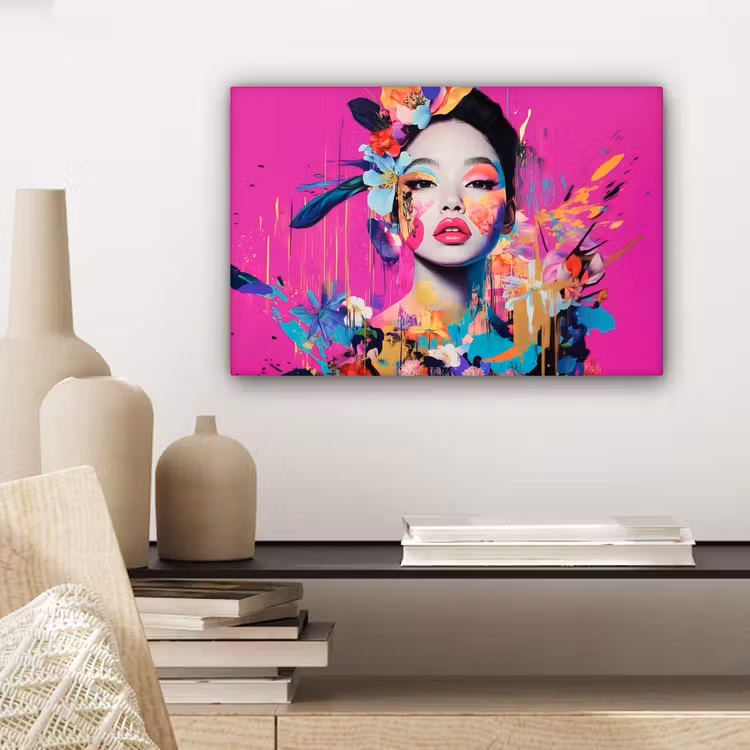 Canvas schilderij - Vrouw - Portret - Abstract - Paars — 5