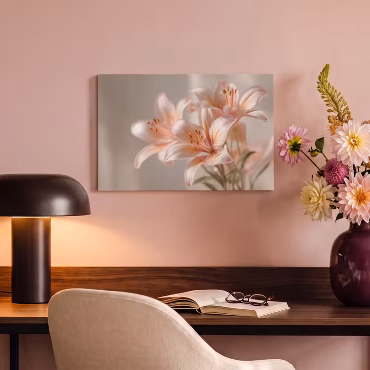 Canvas schilderij - Lelies - Meeldraden - Roze - Wazig — 4