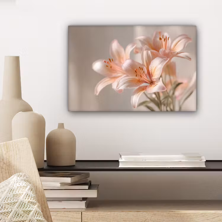 Canvas schilderij - Lelies - Meeldraden - Roze - Wazig — 5