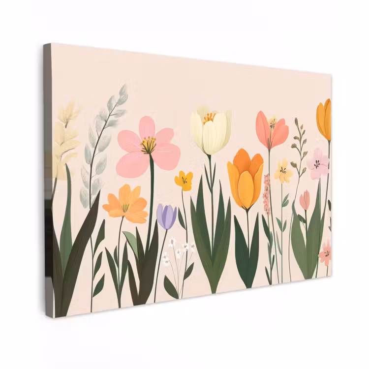 Canvas schilderij - Pasteltinten - Bloemen - Illustratie — 1