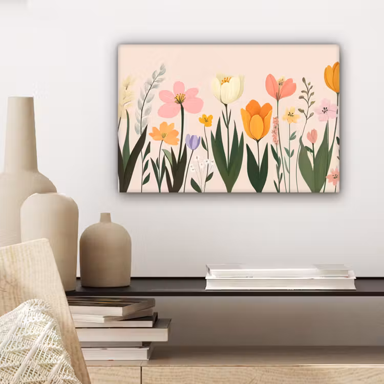 Canvas schilderij - Pasteltinten - Bloemen - Illustratie — 5