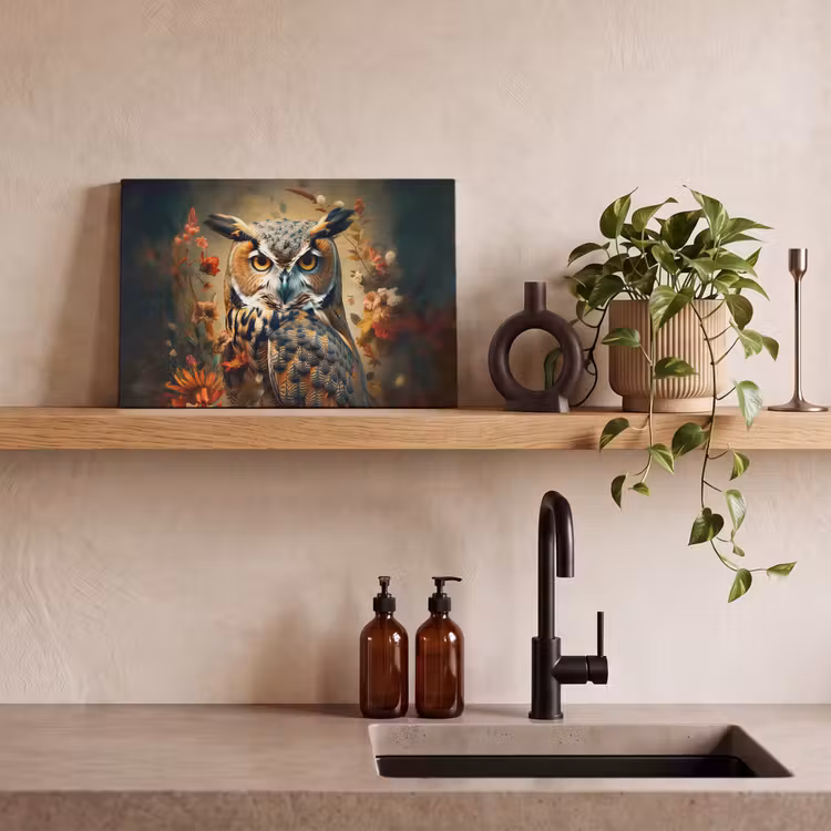 Canvas schilderij - Uil - Vogel - Bloemen - Planten - Botanisch — 3