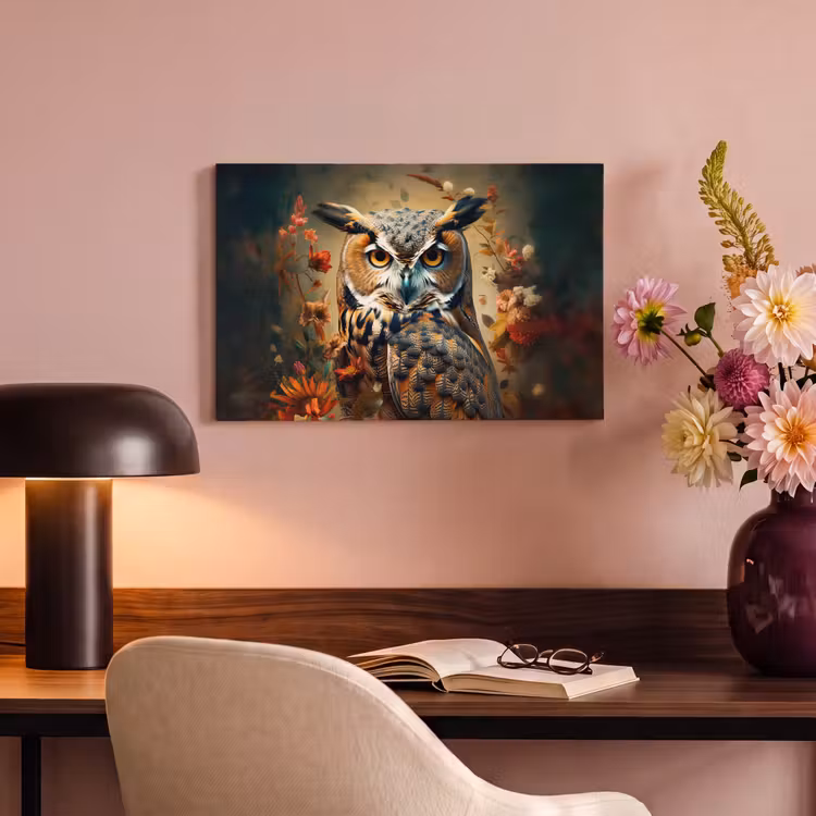 Canvas schilderij - Uil - Vogel - Bloemen - Planten - Botanisch — 4
