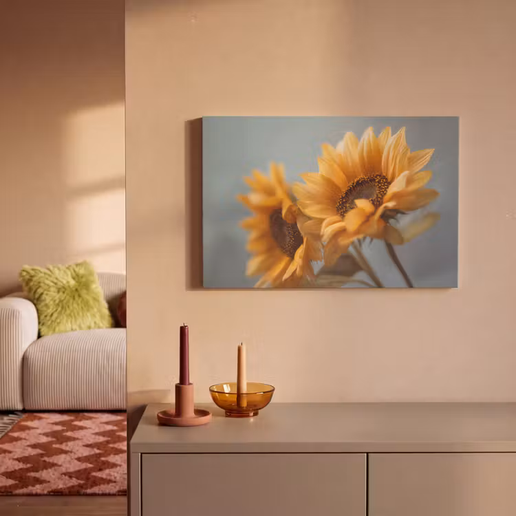 Canvas schilderij - Zonnebloemen - Geel - Wazig — 2