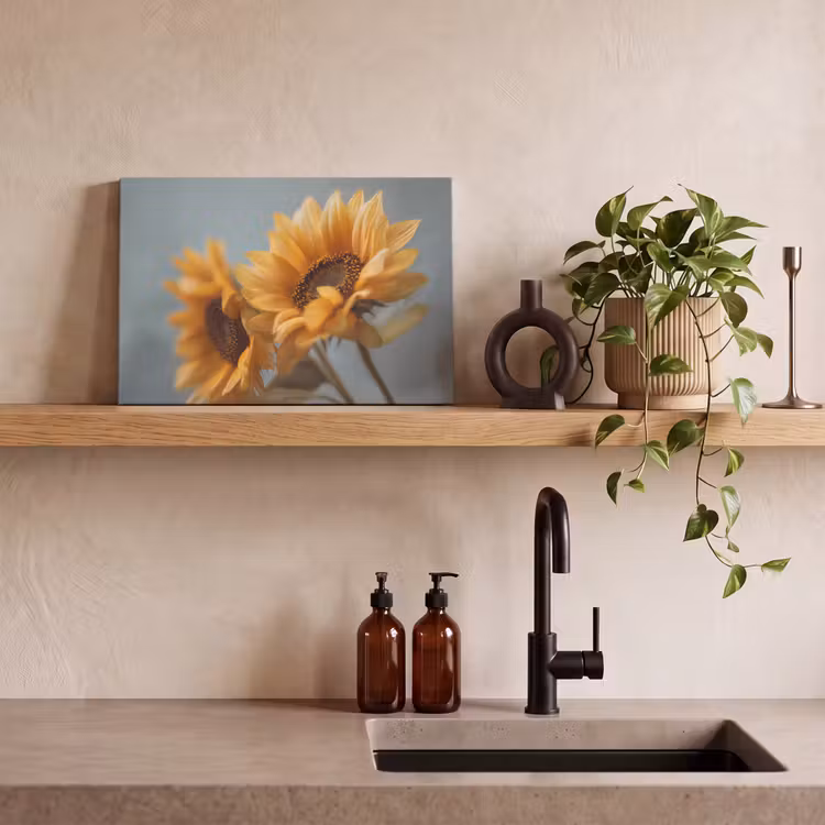 Canvas schilderij - Zonnebloemen - Geel - Wazig — 3