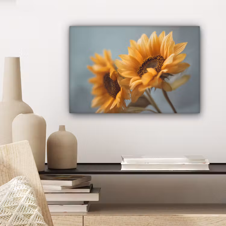 Canvas schilderij - Zonnebloemen - Geel - Wazig — 5