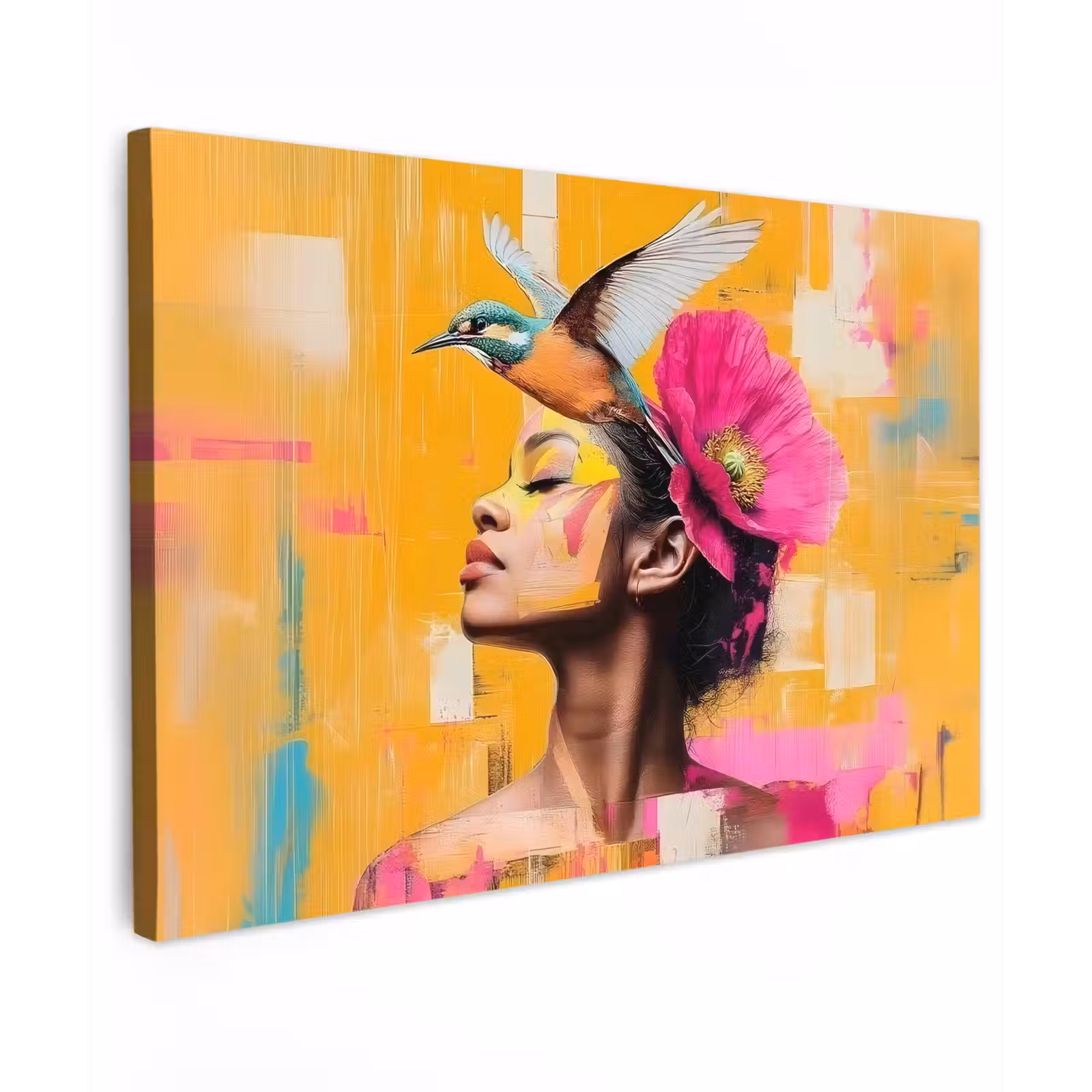 Canvas schilderij - Vogel - Vrouw - Abstract - Bloem — 1