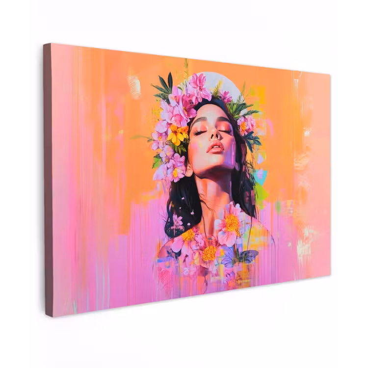 Canvas schilderij - Portret - Bloemenkroon - Vrouw — 1