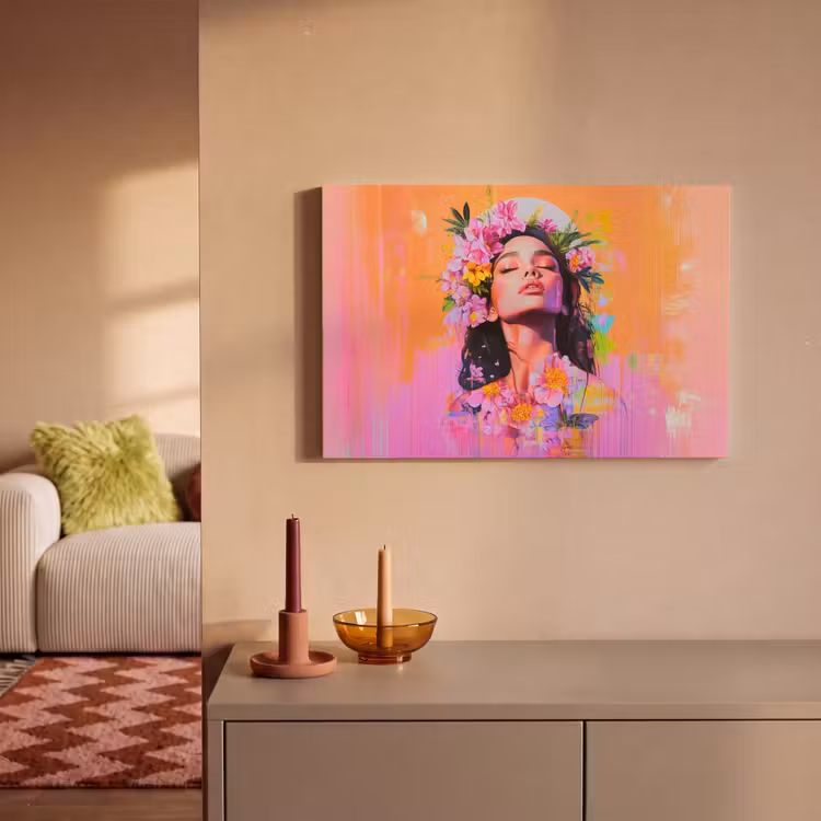 Canvas schilderij - Portret - Bloemenkroon - Vrouw — 2