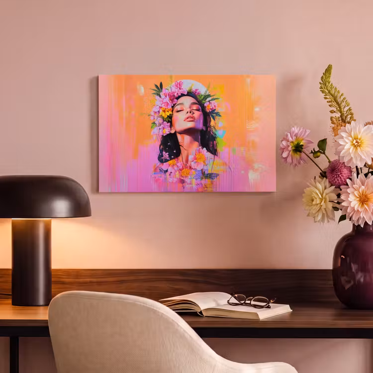 Canvas schilderij - Portret - Bloemenkroon - Vrouw — 4