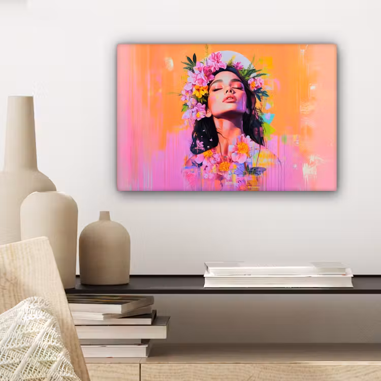 Canvas schilderij - Portret - Bloemenkroon - Vrouw — 5