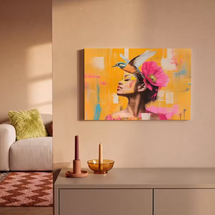 Canvas schilderij - Vogel - Vrouw - Abstract - Bloem — 2