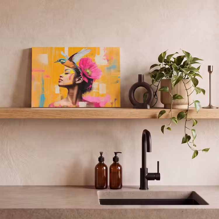 Canvas schilderij - Vogel - Vrouw - Abstract - Bloem — 3