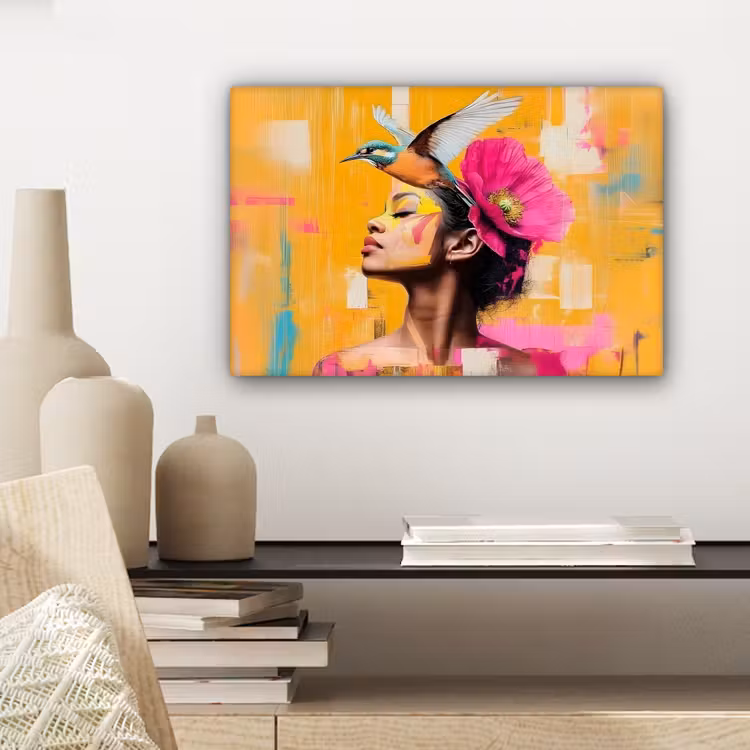 Canvas schilderij - Vogel - Vrouw - Abstract - Bloem — 5