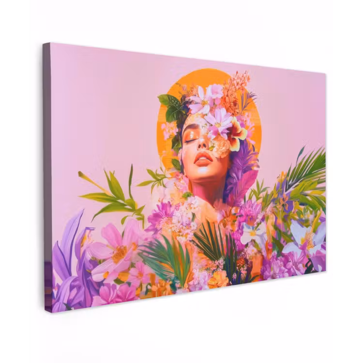 Canvas schilderij - Vrouw - Abstract - Cirkel - Bloemen — 1