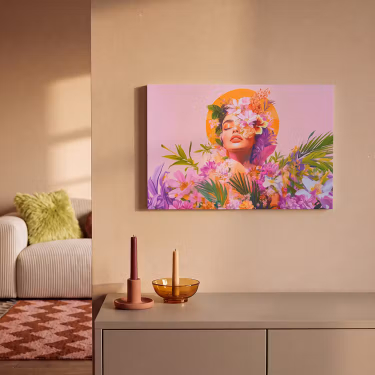 Canvas schilderij - Vrouw - Abstract - Cirkel - Bloemen — 2