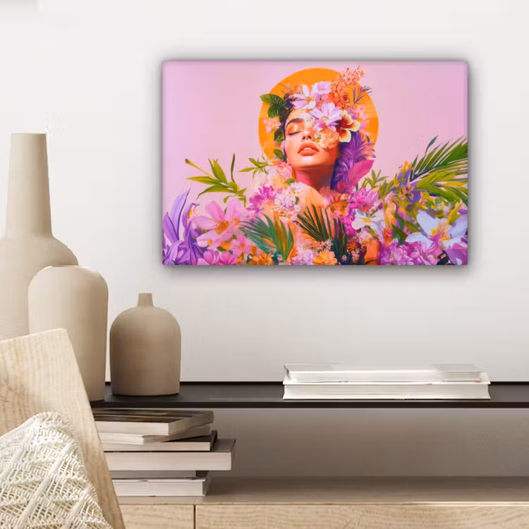 Canvas schilderij - Vrouw - Abstract - Cirkel - Bloemen — 5